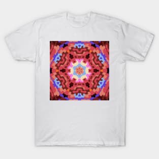 Retro Mandala Flower Red Blue and Orange T-Shirt